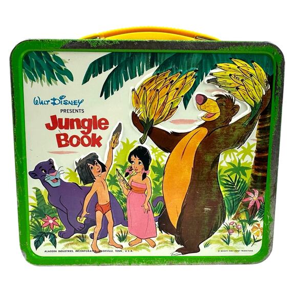 Disney 1966 Aladdin Jungle Book Embossed Metal Lunchbox w/Thermos & Golden Book. - Picture 2 of 16
